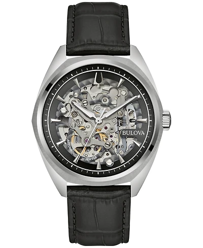Bulova Men's Automatic Classic Surveyor Black Leather Strap Watch 41mm