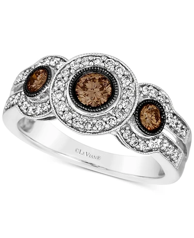 Le Vian Chocolate Diamond & Nude Diamond Abstract Three Stone Halo Ring (5/8 ct. t.w.) in 14k White Gold