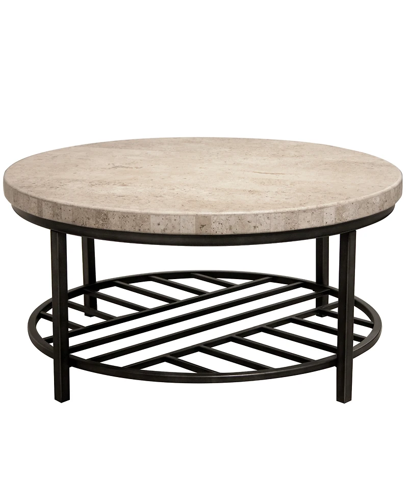 Capri 36" Stone and Metal Base Round Coffee Table