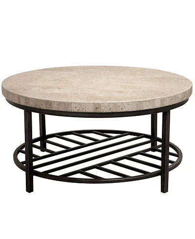 Capri 36" Stone and Metal Base Round Coffee Table