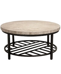 Capri 36" Stone and Metal Base Round Coffee Table