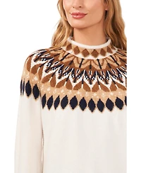 CeCe Women's Fair Isle Long Sleeve Mock Neck Sweater