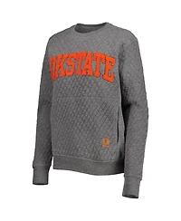 Women's Pressbox Heather Charcoal Oklahoma State Cowboys Moose Quilted Pullover Sweatshirt