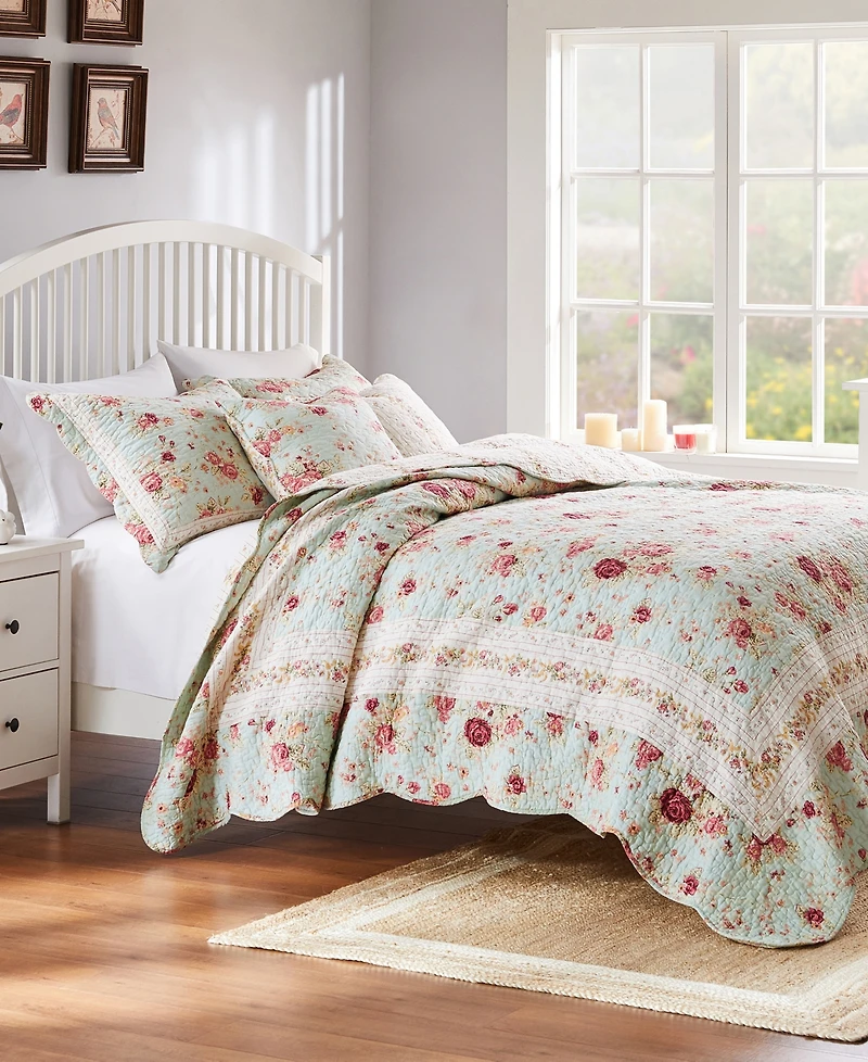 Greenland Home Fashions Antique Rose 100% Cotton Reversible Piece Quilt Set