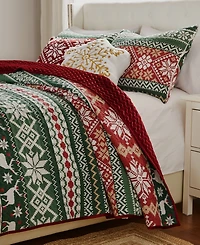 Greenland Home Fashions Fair Isle Velvet Reversible 3 Piece Quilt Set