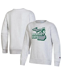 Big Boys Champion Heather Gray Michigan State Spartans Reverse Weave Pullover Sweatshirt