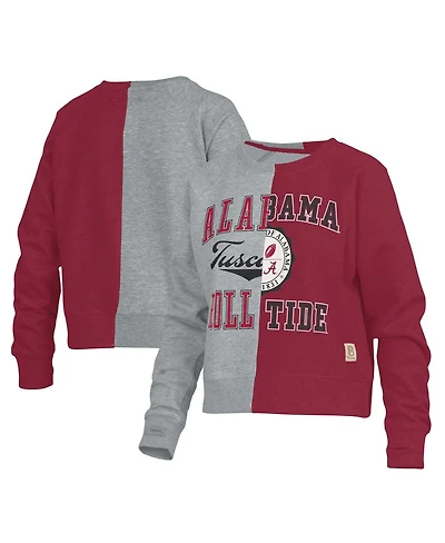 Women's Pressbox Heather Gray Alabama Crimson Tide Half and Half Raglan Pullover Sweatshirt