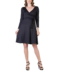 24seven Comfort Apparel Women's Chic V-neck Long Sleeve Belted Dress
