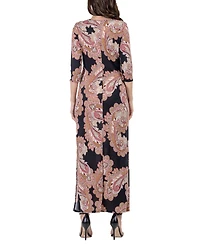24seven Comfort Apparel Women's Paisley Sleeve Side Slit Maxi Dress