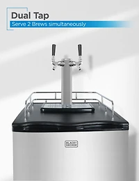Black+Decker Beer Kegerator, 6.1 Cu. Ft. Extra Large Capacity Draft Beer Machine for Home with Double Tap & 2-Shelf Fridge