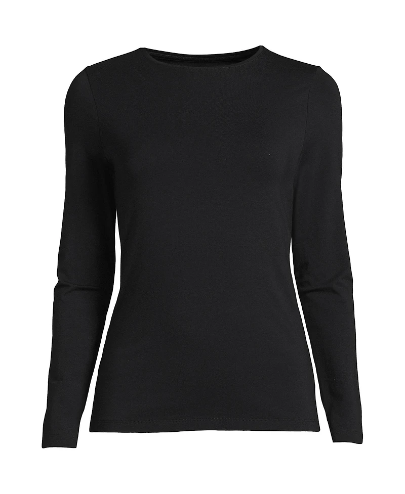 Lands' End Women's Lightweight Jersey Skimming Long Sleeve Crew Neck T-shirt