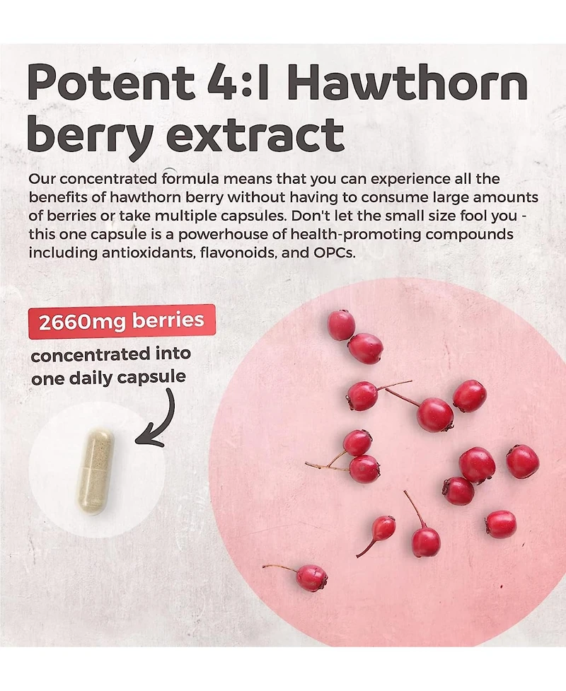 Healths Harmony Hawthorn Berry Capsules, Cardiovascular and Immune Health, 4:1 Extract, Health's Harmony, 120ct