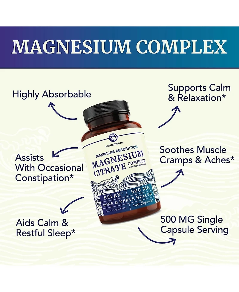 Magnesium Complex Capsules, Magnesium Oxide, Magnesium Citrate, Nobi Nutrition, 120ct