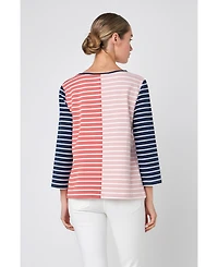 English Factory Women's Striped Color Blocked 3/4 Length Sleeve Tee