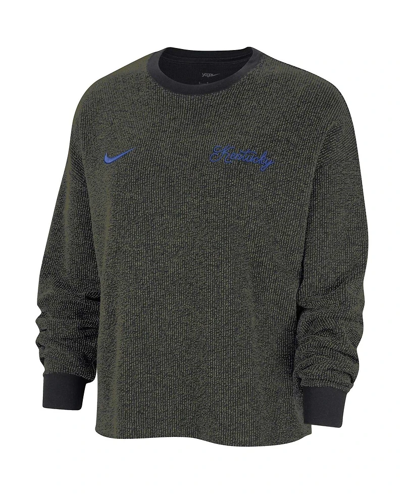 Women's Nike Black Kentucky Wildcats Yoga Script Pullover Sweatshirt