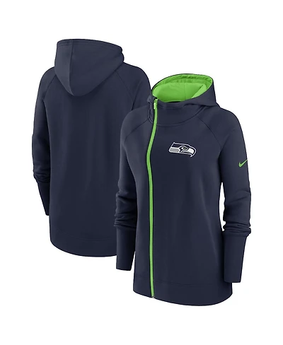 Women's Nike College Navy Seattle Seahawks Asymmetrical Raglan Full-Zip Hoodie