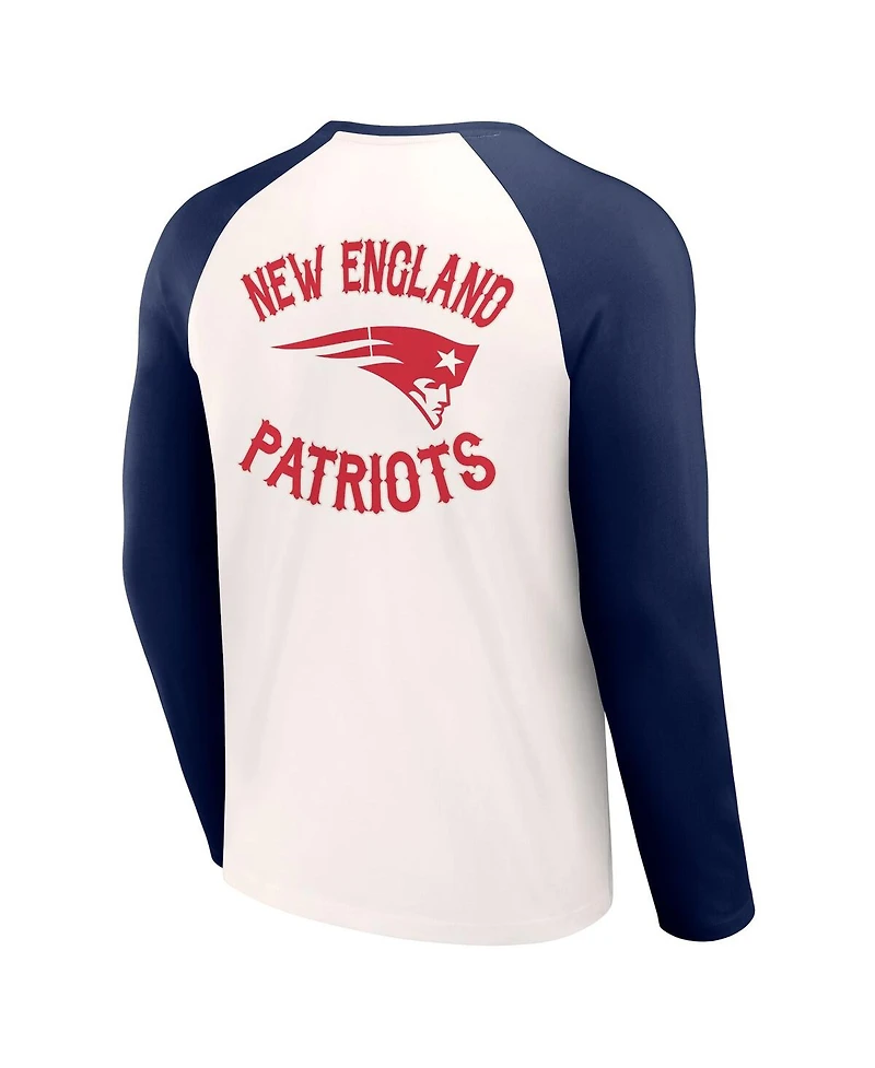 Men's Nfl x Darius Rucker Collection by Fanatics Cream, Navy New England Patriots Long Sleeve Raglan T-shirt