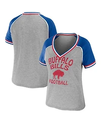 Women's Wear by Erin Andrews Heather Gray Buffalo Bills Throwback Raglan V-Neck T-shirt