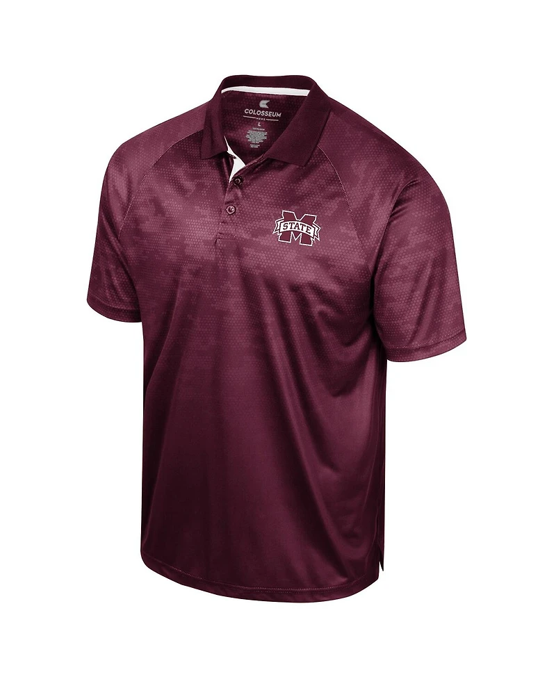 Men's Colosseum Maroon Mississippi State Bulldogs Honeycomb Raglan Polo Shirt