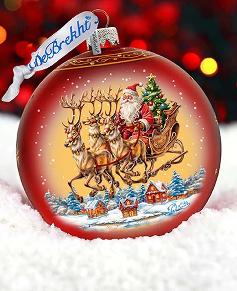 Designocracy Santa on Sleigh Large Holiday Mercury Glass Ornaments G. DeBrekht
