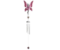 28" Long Pink Fairy Pewter Gem Wind Chime