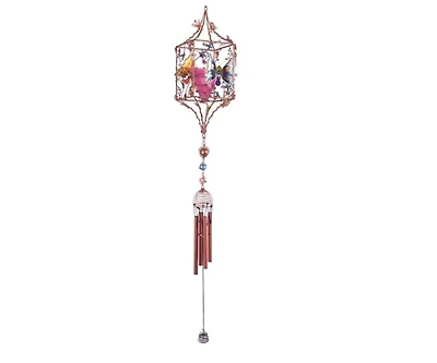 33" Long Butterfly Copper and Gem Wind Chime with Candle Holder