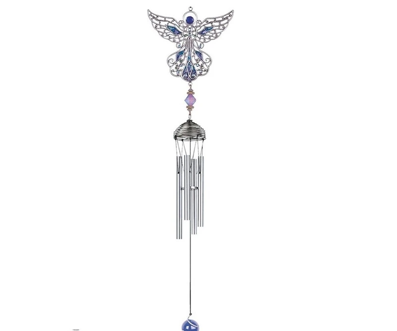 21" Long Blue Angel Pewter and Gem Wind Chime
