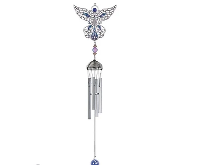 21" Long Blue Angel Pewter and Gem Wind Chime