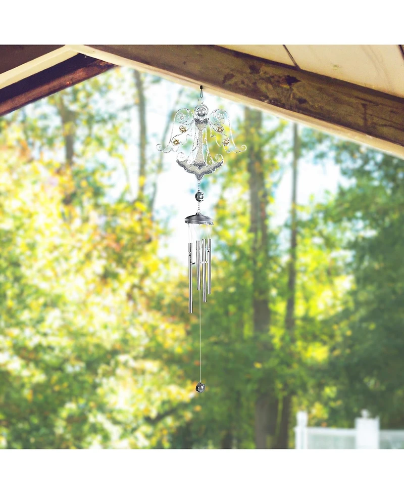 32" Long Silver Angel Gem Wind Chime