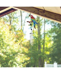 34" Long Red Parrot Pewter Wind Chime with Gem