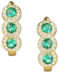 Lab-Created Emerald (1/2 ct. t.w.) & Lab-Created White Sapphire (1/4 ct. t.w.) Triple Halo Leverback Earrings in 14k Gold-Plated Sterling Silver