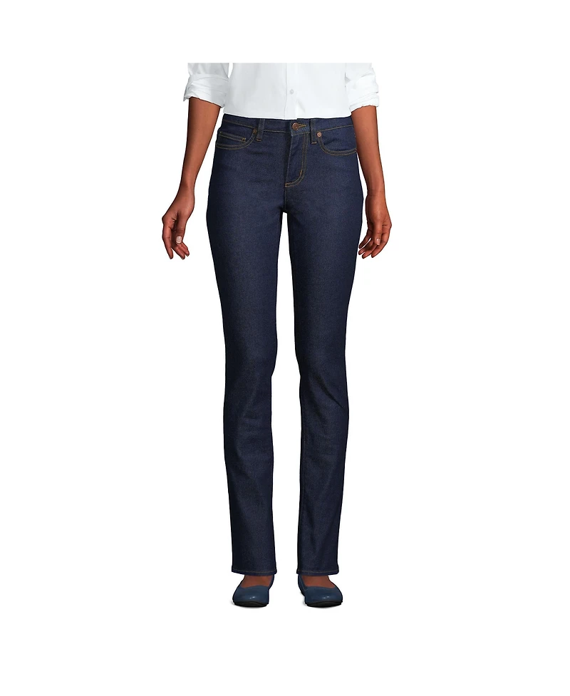 Lands' End Petite Recover Mid Rise Straight Leg Blue Jeans