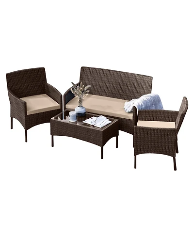4-Seater Outdoor Wicker Patio Conversation Set - 4 Piece