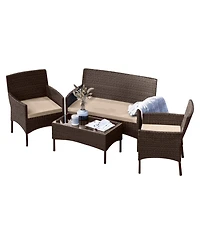 4-Seater Outdoor Wicker Patio Conversation Set - 4 Piece Set