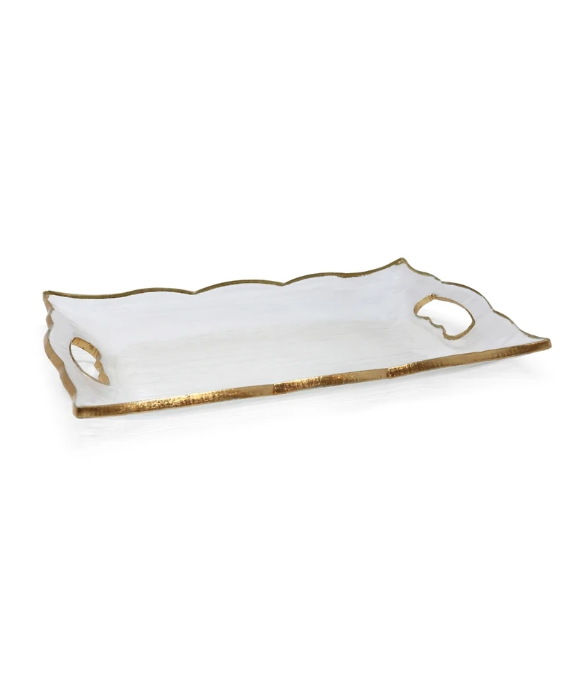 Rectangular Glass Tray with Handles and Gold-Tone Rim