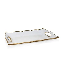 Rectangular Glass Tray with Handles and Gold-Tone Rim