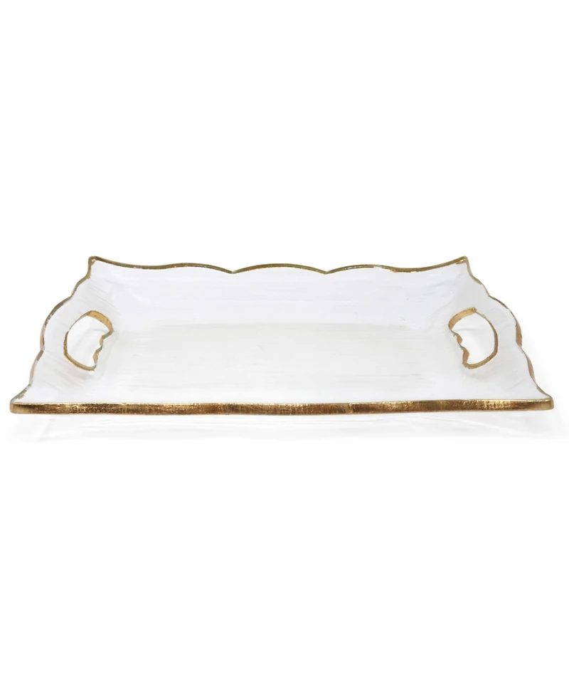 Rectangular Glass Tray with Handles and Gold-Tone Rim