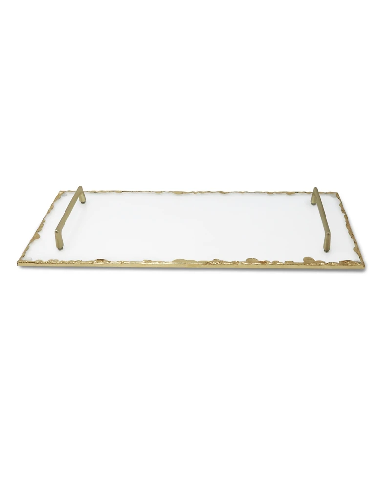 Glass Tray with Gold-Tone Rim and Handles