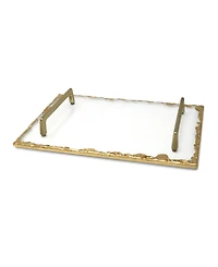 Glass Tray with Gold-Tone Rim and Handles, 11.75" L