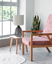 All The Rages 21" Vintage-like Rattan Wicker Style Paper Rope Bedside Table Lamp with Light Beige Fabric Shade