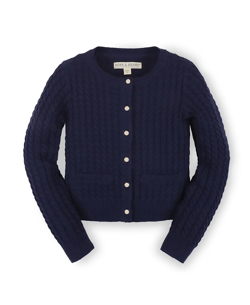 Hope & Henry Baby Girls Organic Long Sleeve Classic Cable Cardigan Sweater