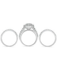 Diamond Halo Cluster Three Piece Bridal Set (2 ct. t.w.) in 14k White Gold