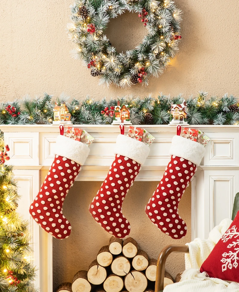 Glitzhome 6" H Set of 3 Lighted Resin House Stocking Holder