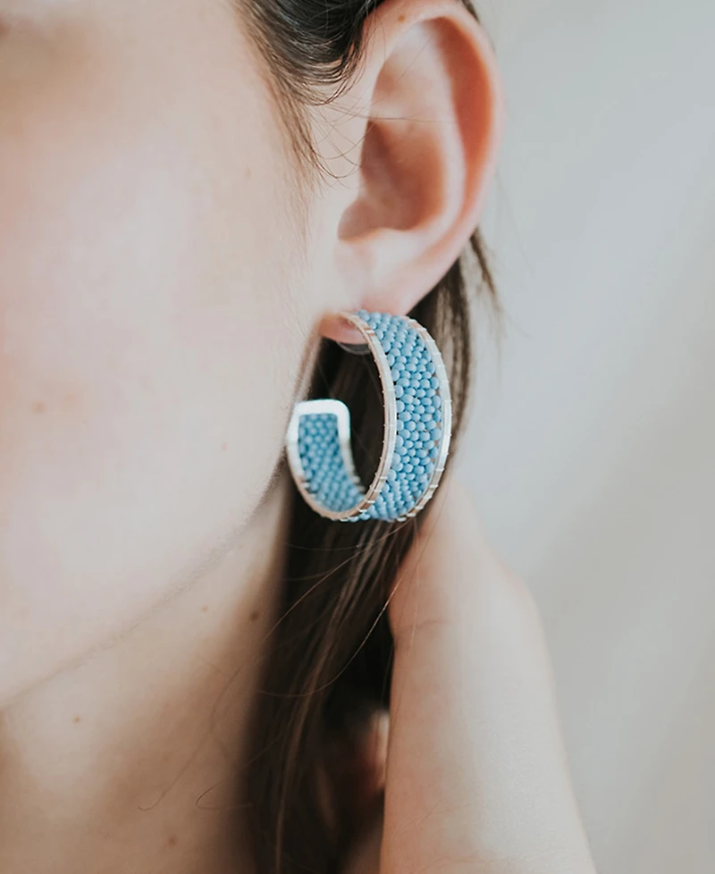 Matr Boomie Rajiyah Beaded Hoop Earrings - Silver, Turquoise