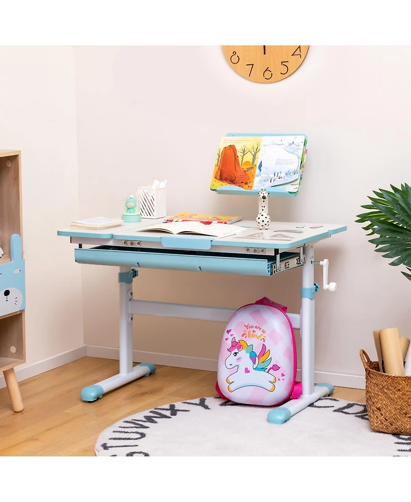Height-Adjustable Kids Desk Children Study Table with Tilt Desktop & Book Stand