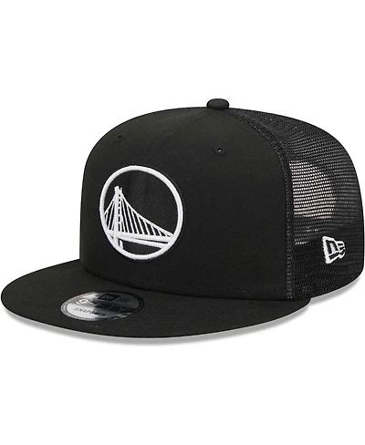 Men's New Era Black Golden State Warriors Evergreen 9FIFTY Trucker Snapback Hat