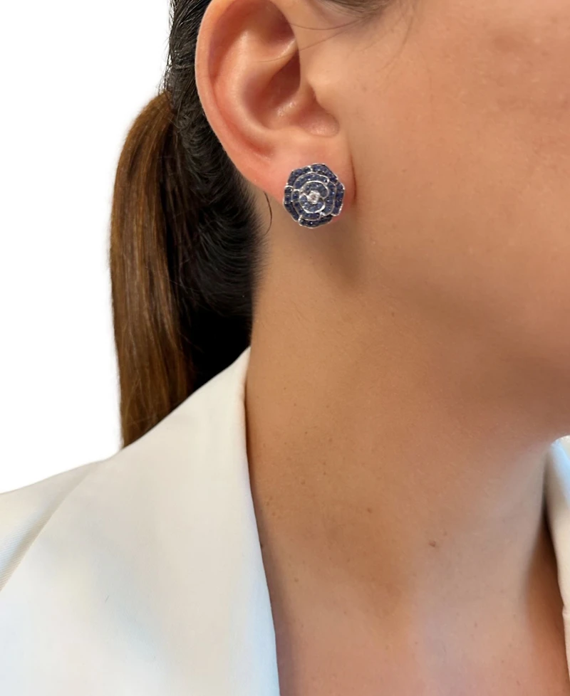 Le Vian Denim Ombre (1-1/2 ct. t.w.) & Nude Diamond (1/10 ct. t.w.) Flower Stud Earrings in 14k White Gold
