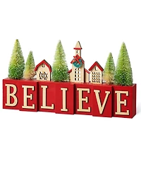 Glitzhome 14" L Christmas Wooden House or Brush Trees Table Decor