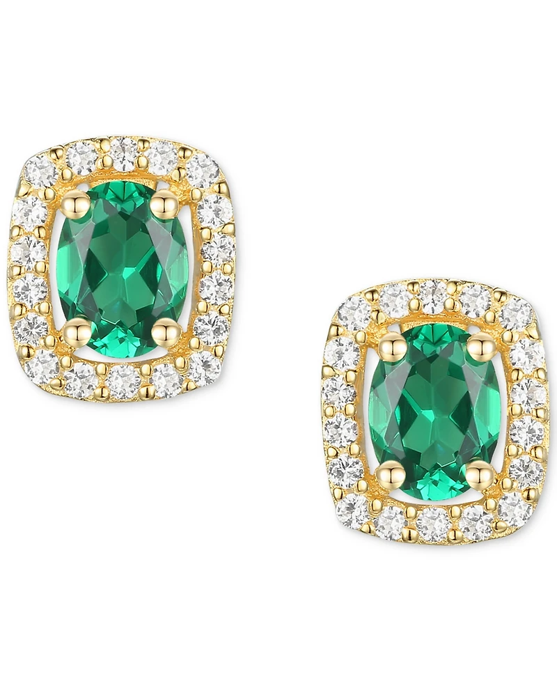 Lab-Grown Sapphire (3/8 ct. t.w.) & White (1/8 Oval Halo Stud Earrings Sterling Silver (Also Additional Gemstones)