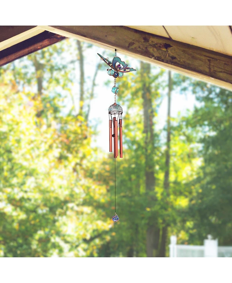 22" Long Blue Butterfly Wind Chime with Copper Gem
